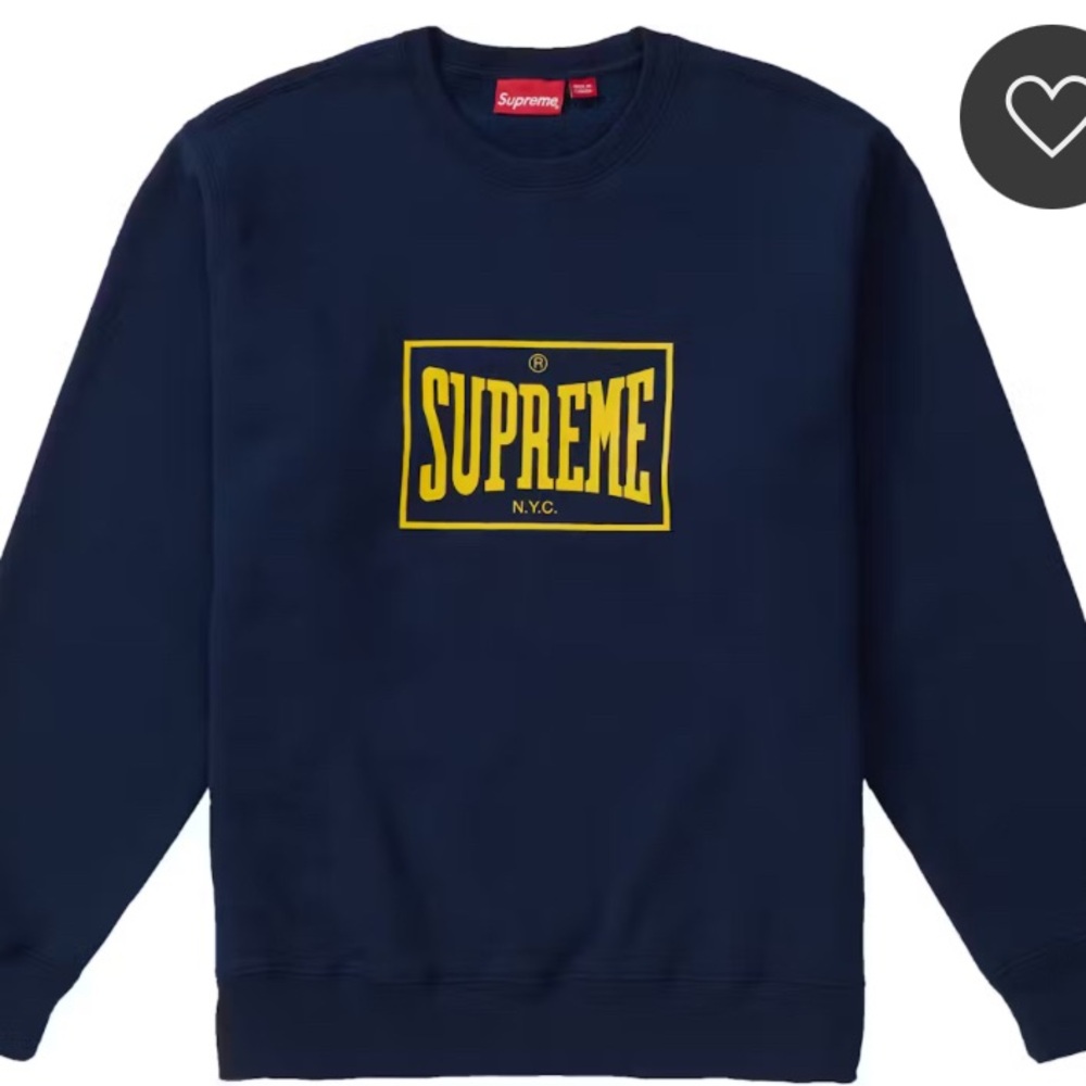 BRAND NEW MENS Supreme Warm Up Navy Crewneck with Yellow Emblem